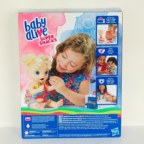 New in Box Baby Alive Snackin Treats Baby Doll With Curly Blonde Hair For Age 3+ - Picture 12 of 16